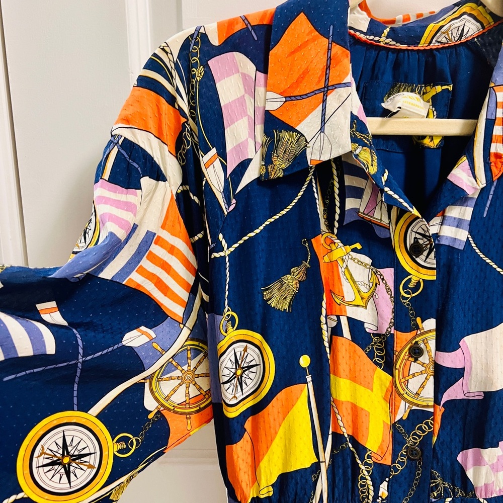 Anthropologie Maeve Nautical Flag Mini Shirtdress Size L - Picture 6 of 10